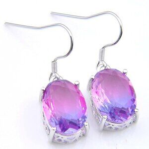 Bi Colored Tourmaline Oval Earrings 925 Sterling Silver Plated